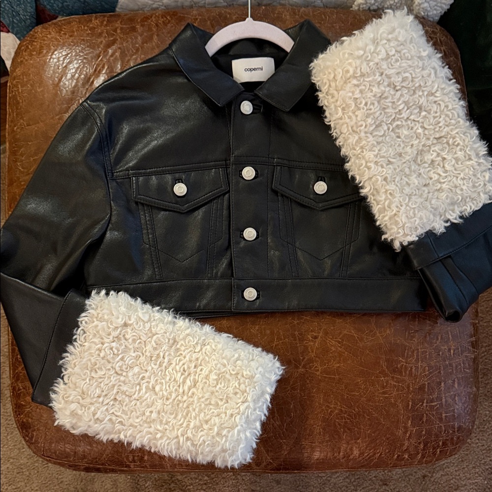 Coperni  Black Jacket with White Furry Details